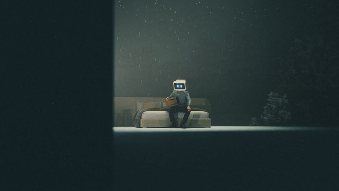 Ilustração de uma interface de chatbot em tons escuros representando regras de uso de IA