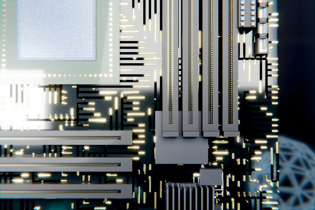 Fotografia ilustrativa de computadores desktop conectados por cabos representando processamento distribuído
