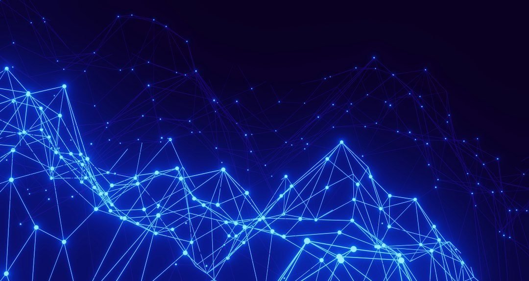 Ilustração abstrata de uma rede neural em tons de azul representando um modelo de IA